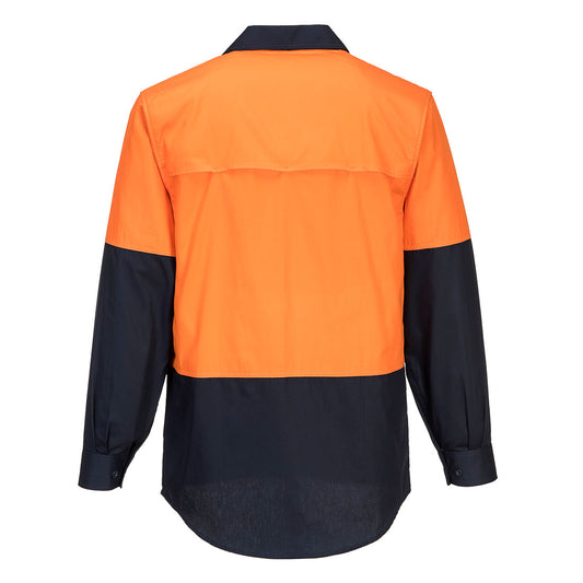 Portwest MS801 Canberra Hi-Vis Lightweight Contrast Class D Shirt L/S in Orange/Navy - back view