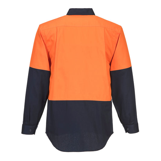 Portwest MS901 Canberra Hi-Vis Contrast Class D Shirt L/S in Orange/Navy - back view