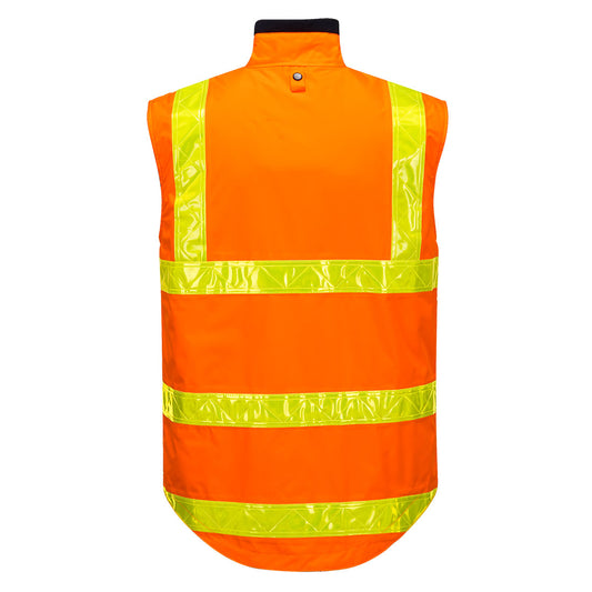 Portwest MY214 Hi-Vis Polar Fleece Lined Vic Roads Reversible Vest in Orange - back view