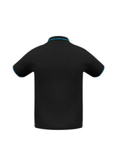 Biz Collection P226MS Jet Mens Short Sleeve Polo in Black/Cyan - back view