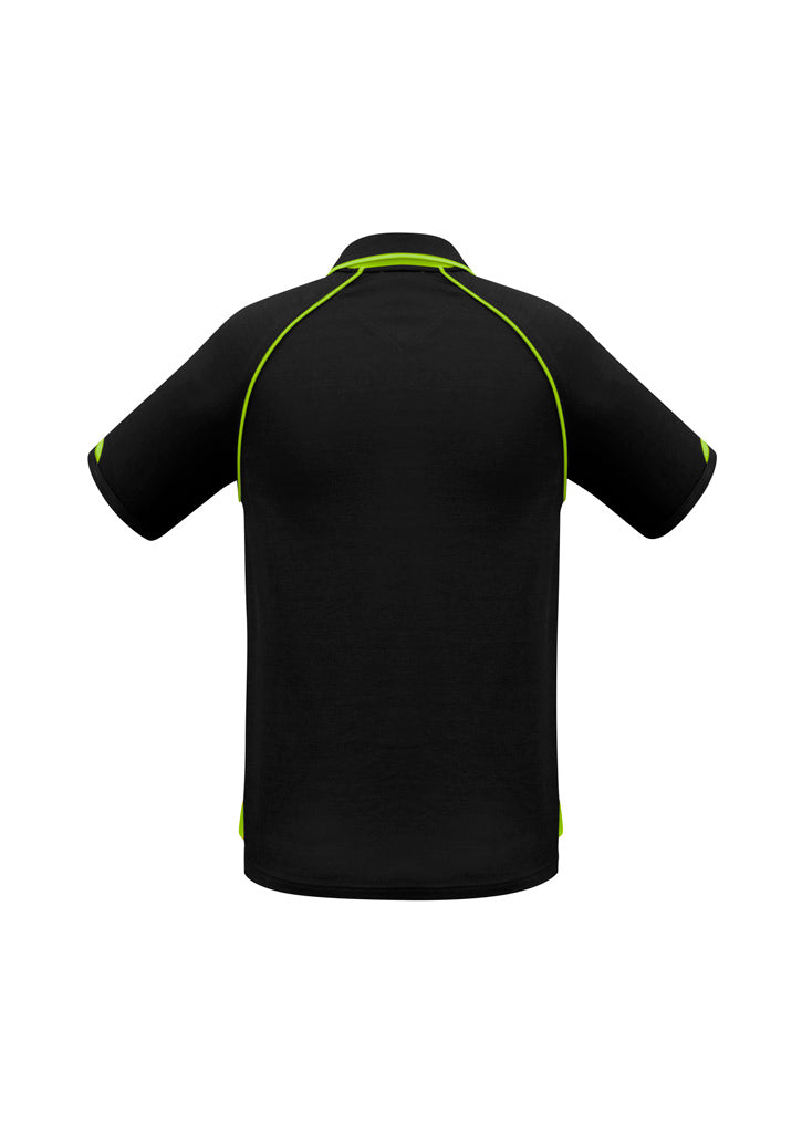 Biz Collection P29012 Fusion Mens Short Sleeve Polo in Black/Fluoro Yellow/Lime - back view
