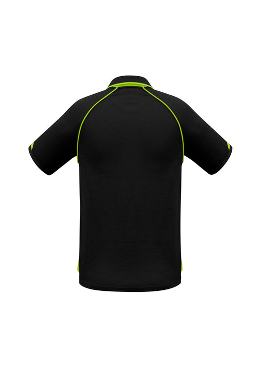 Biz Collection P29012 Fusion Mens Short Sleeve Polo in Black/Fluoro Yellow/Lime - back view