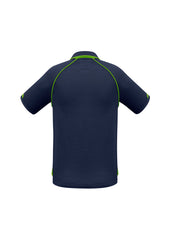 Biz Collection P29012 Fusion Mens Short Sleeve Polo in Navy/Fluoro Yellow/Lime - back view