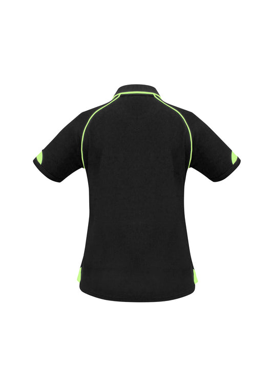 Biz Collection P29022 Fusion Womens Short Sleeve Polo in Black/Fluoro Yellow/Lime - back view