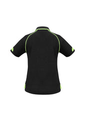 Biz Collection P29022 Fusion Womens Short Sleeve Polo in Black/Fluoro Yellow/Lime - back view