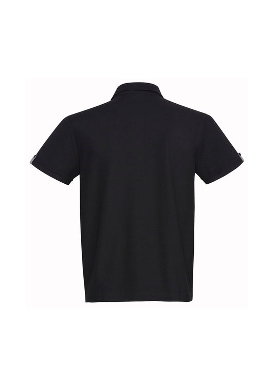 Biz Collection P305MS Edge Mens Short Sleeve Polo in Black/Check - back view
