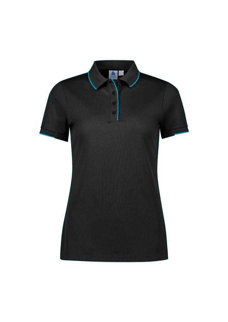 Biz Collection P313LS Focus Womens Short Sleeve Polo in Black/Cyan