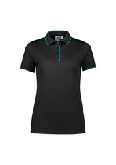 Biz Collection P313LS Focus Womens Short Sleeve Polo in Black/Cyan