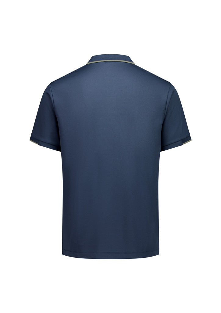 Biz Collection P313MS Focus Mens Short Sleeve Polo in Storm Blue/Taupe - back view