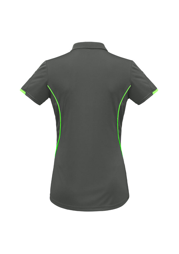 Biz Collection P405LS Razor Womens Short Sleeve Polo in Grey/Fluoro Lime - back view