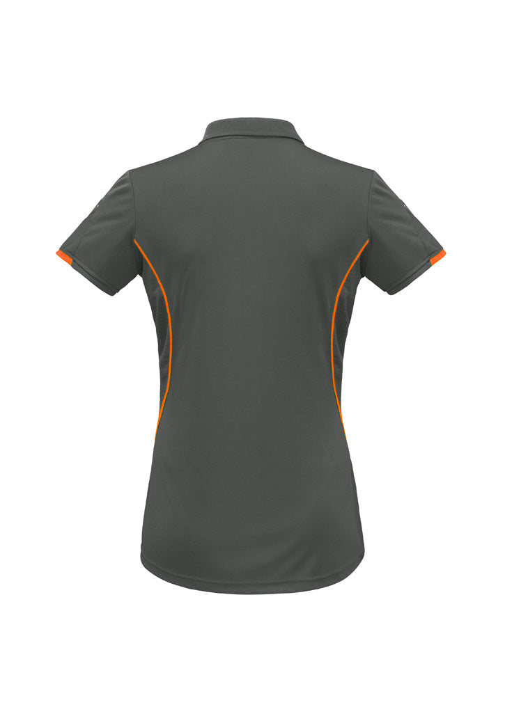 Biz Collection P405LS Razor Womens Short Sleeve Polo in Grey/Fluoro Orange - back view