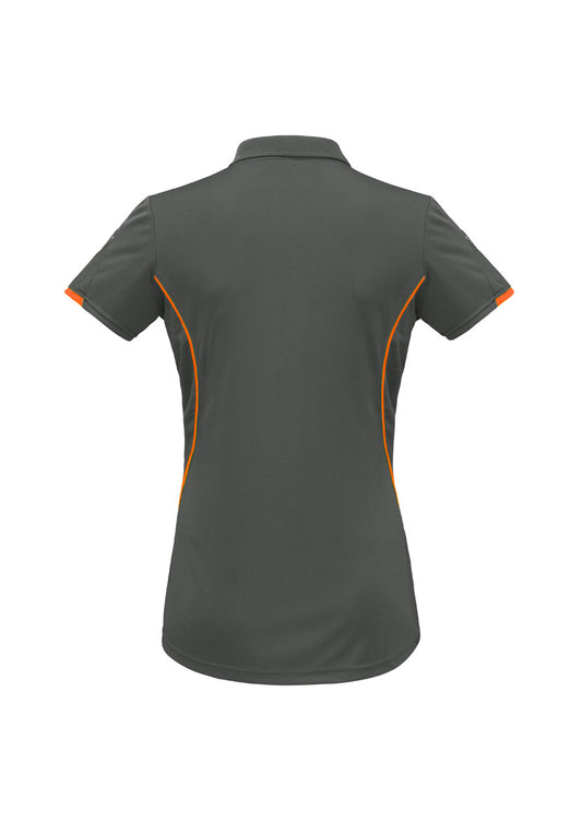 Biz Collection P405LS Razor Womens Short Sleeve Polo in Grey/Fluoro Orange - back view