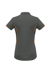 Biz Collection P405LS Razor Womens Short Sleeve Polo in Grey/Fluoro Orange - back view