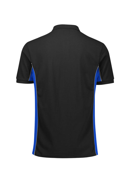 Biz Collection P413US Grid Unisex Short Sleeve Polo in Black/Royal - back view