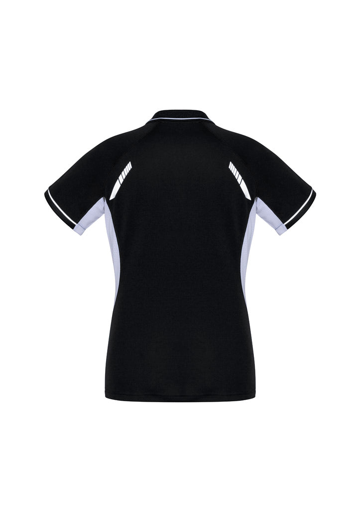 Biz Collection P700LS Renegade Womens Short Sleeve Polo in Black/White/Silver - back view