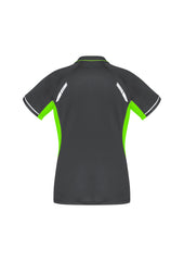 Biz Collection P700LS Renegade Womens Short Sleeve Polo in Grey/Fluoro Lime/Silver - back view