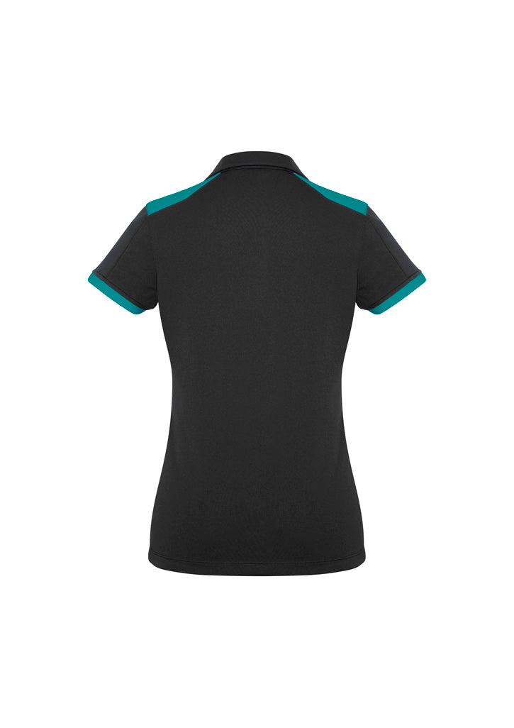 Biz Collection P705LS Rival Womens Short Sleeve Polo in Black/Teal - back view