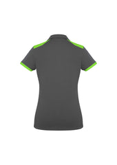 Biz Collection P705LS Rival Womens Short Sleeve Polo in Grey/Fluoro Lime - back view
