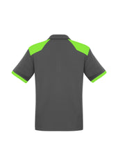 Biz Collection P705MS Rival Mens Short Sleeve Polo in Grey/Fluoro Lime - back view