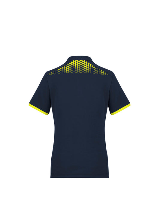 Biz Collection P900LS Galaxy Womens Short Sleeve Polo in Navy/Fluoro Yellow - back view