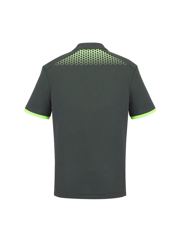 Biz Collection P900MS Galaxy Mens Short Sleeve Polo in Grey/Fluoro Lime - back view