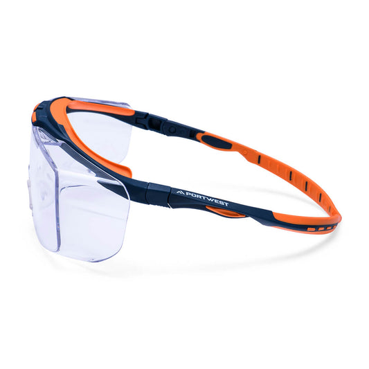 Portwest PS24 Peak OTG Safety Glasses in Clear - back view