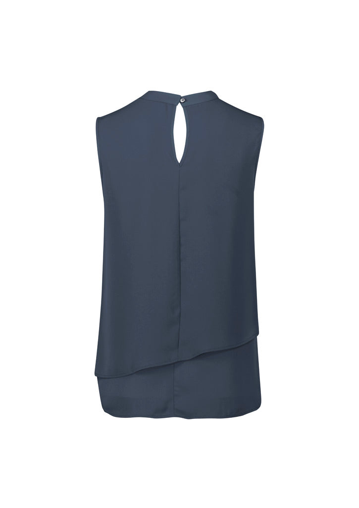 Biz Corporates RB260LN Seville Womens Sleeveless Layered Blouse in Storm Blue - back view