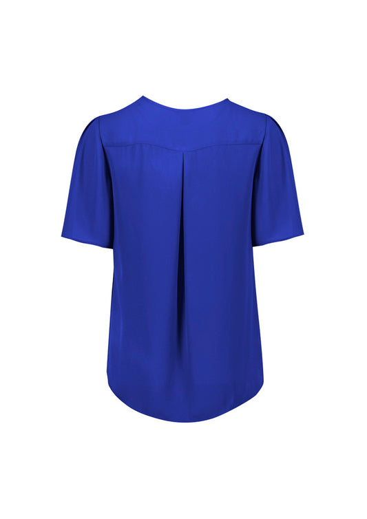 Biz Corporates RB261LS Vienna Womens Short Sleeve Blouse in Cobalt - back view