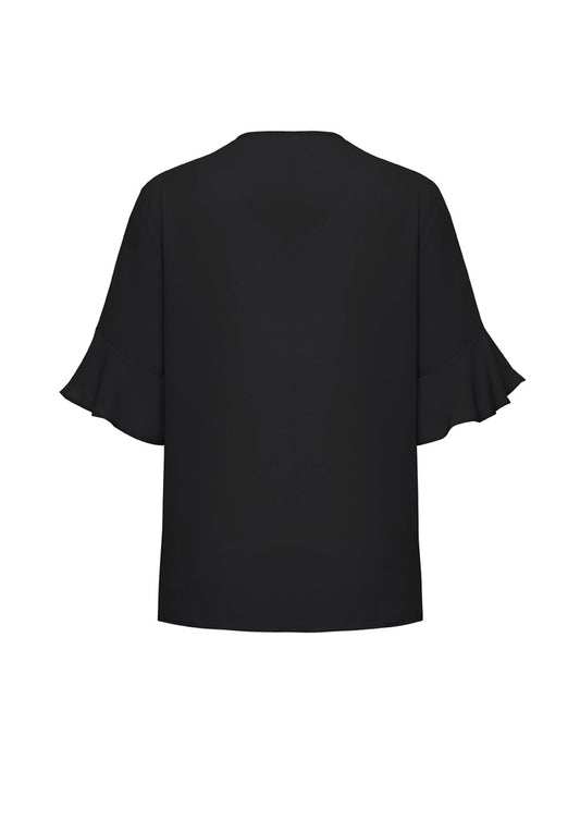 Biz Corporates RB966LS Aria Womens Fluted Sleeve Blouse in Black - back view