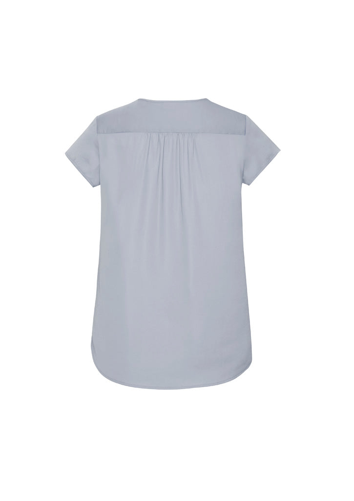 Biz Corporates RB967LS Kayla Womens V-Neck Pleat Blouse in Silver - back view