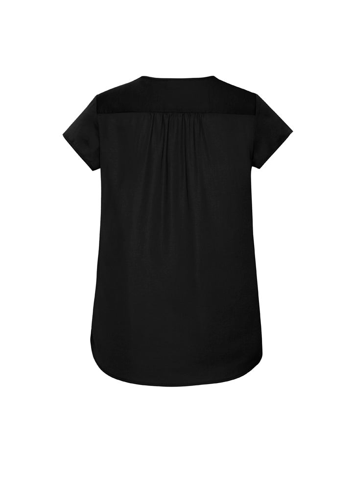Biz Corporates RB967LS Kayla Womens V-Neck Pleat Blouse in Black - back view