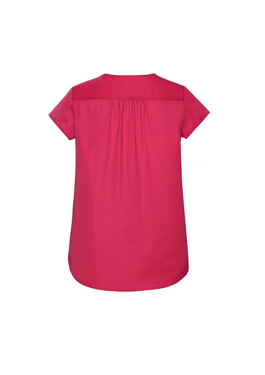 Biz Corporates RB967LS Kayla Womens V-Neck Pleat Blouse in Raspberry - back view