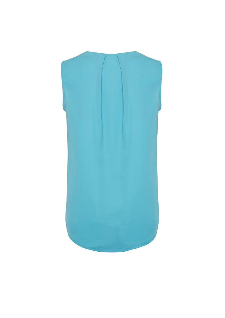 Biz Corporates RB973LN Estelle Womens Sleeveless Pleat Detail Blouse in Aqua - back view