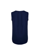 Biz Corporates RB973LN Estelle Womens Sleeveless Pleat Detail Blouse in Navy - back view