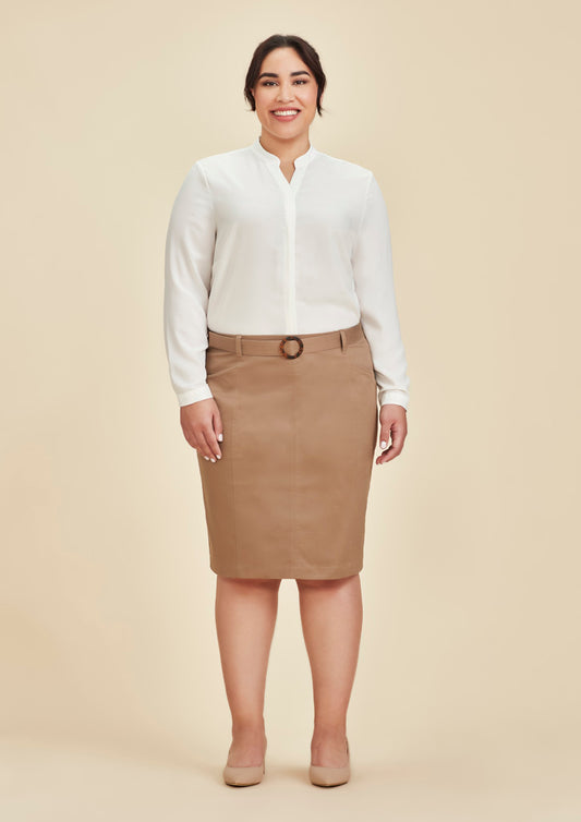 Womens Mid Waist Stretch Chino Skirt - RGS264L - biz-corporates-1