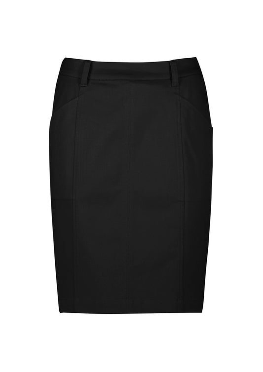 Biz Corporates RGS264L Traveller Womens Mid Waist Stretch Chino Skirt in Black