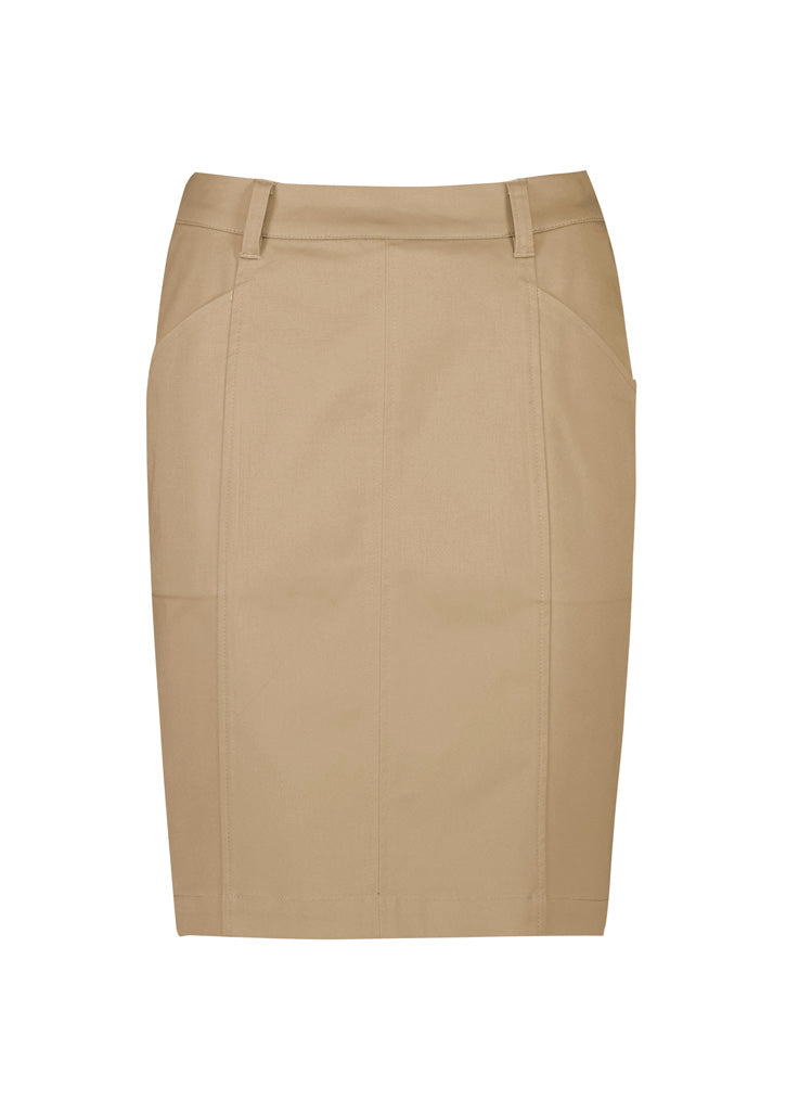 Biz Corporates RGS264L Traveller Womens Mid Waist Stretch Chino Skirt in Desert