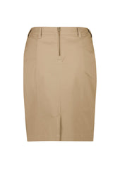 Biz Corporates RGS264L Traveller Womens Mid Waist Stretch Chino Skirt in Desert - back view