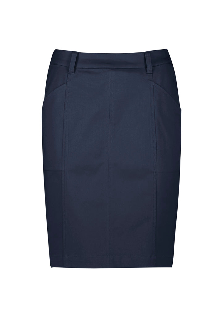 Biz Corporates RGS264L Traveller Womens Mid Waist Stretch Chino Skirt in Navy