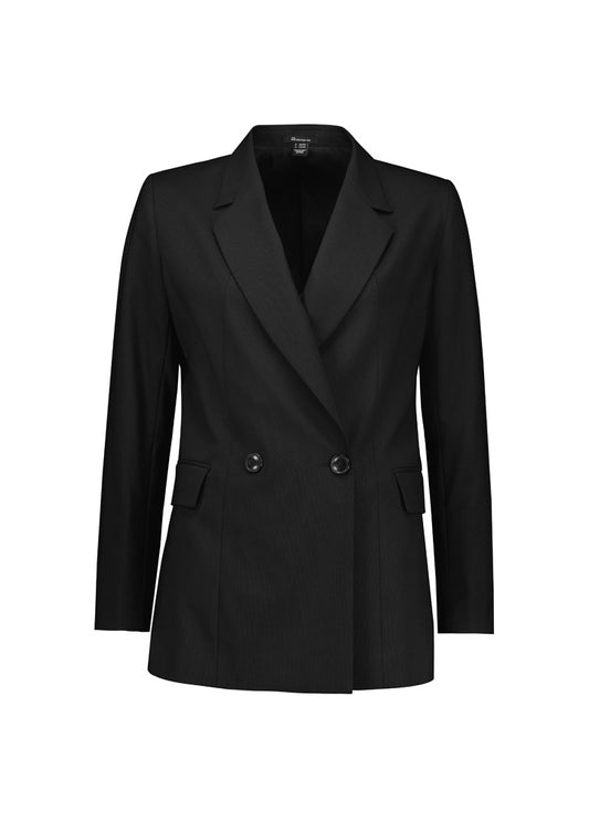 Biz Corporates RJ400L Renew Womens Double Breasted Longline Jacket in Pencil Black