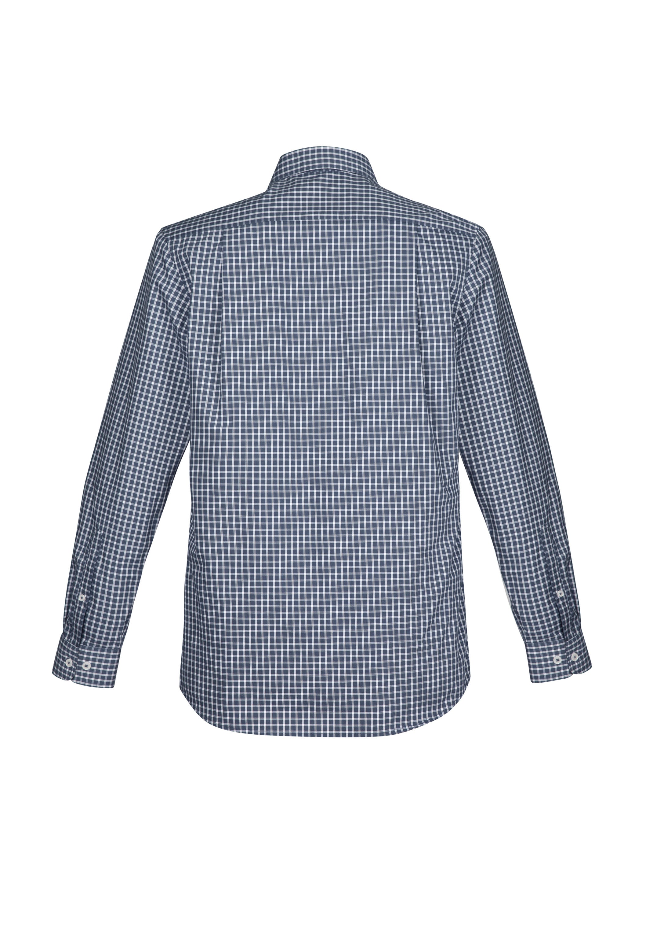 Biz Corporates RS070ML Noah Mens Long Sleeve Shirt in Storm Blue/White Check - back view