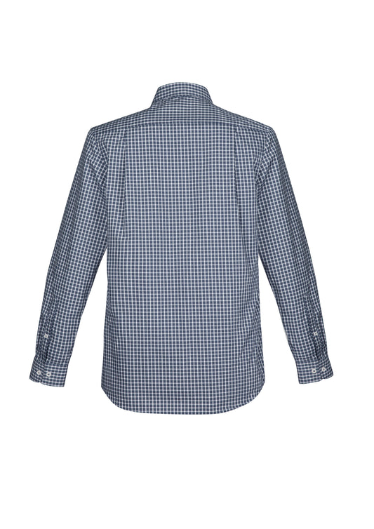 Biz Corporates RS070ML Noah Mens Long Sleeve Shirt in Storm Blue/White Check - back view