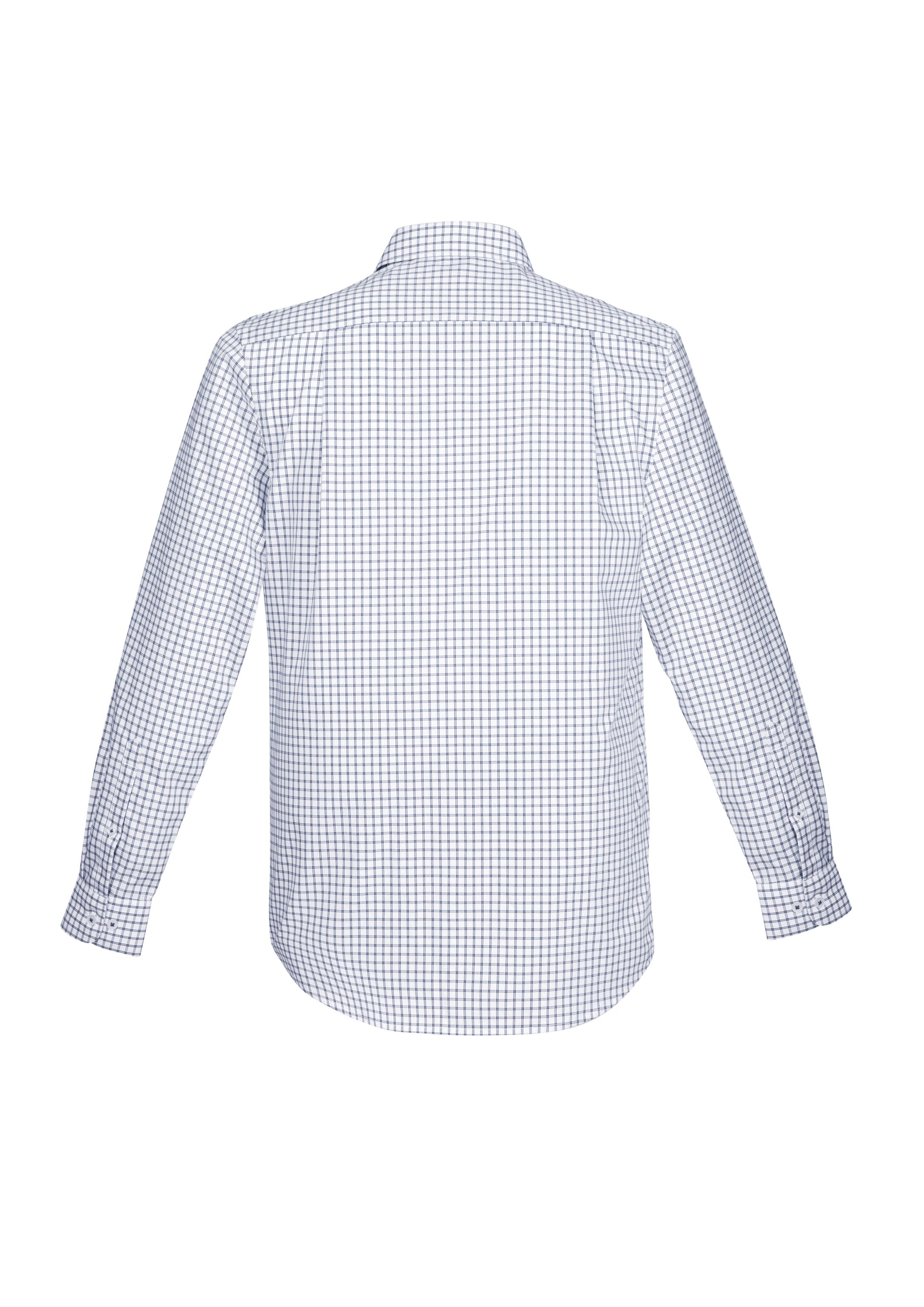 Biz Corporates RS070ML Noah Mens Long Sleeve Shirt in White/Storm Blue Check - back view