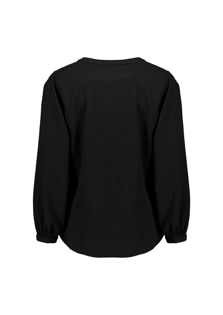 Biz Corporates RU568LL Ruché Womens Long Sleeve Shirt in Black - back view