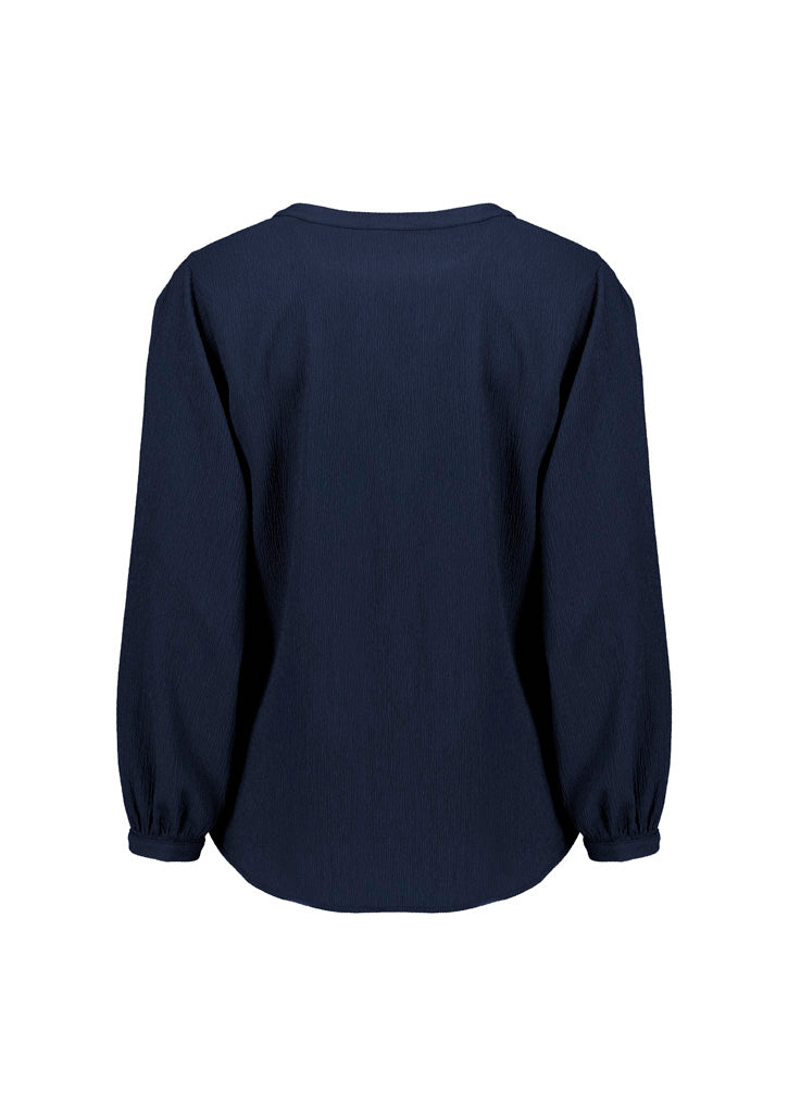 Biz Corporates RU568LL Ruché Womens Long Sleeve Shirt in Navy - back view