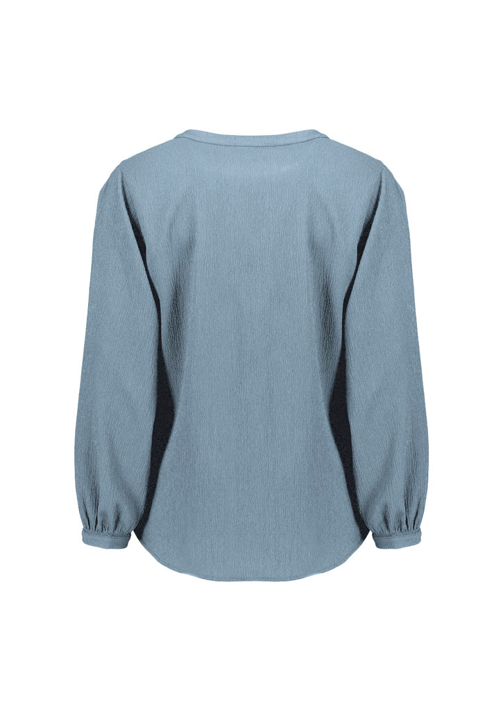 Biz Corporates RU568LL Ruché Womens Long Sleeve Shirt in Powder Blue - back view
