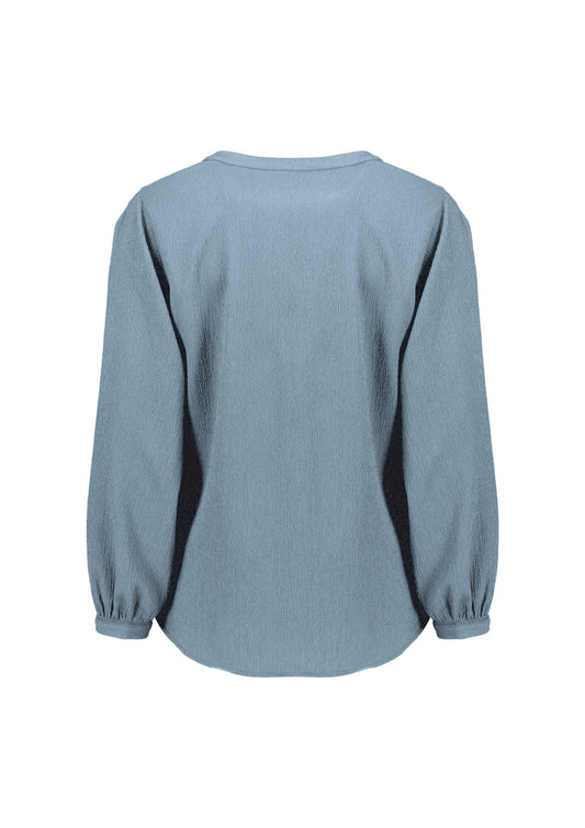 Biz Corporates RU568LL Ruché Womens Long Sleeve Shirt in Powder Blue - back view