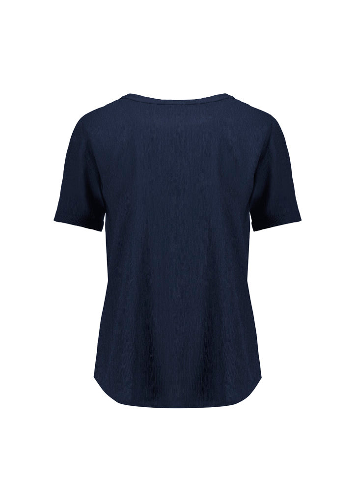 Biz Corporates RU568LS Ruché Womens Short Sleeve Shirt in Navy - back view