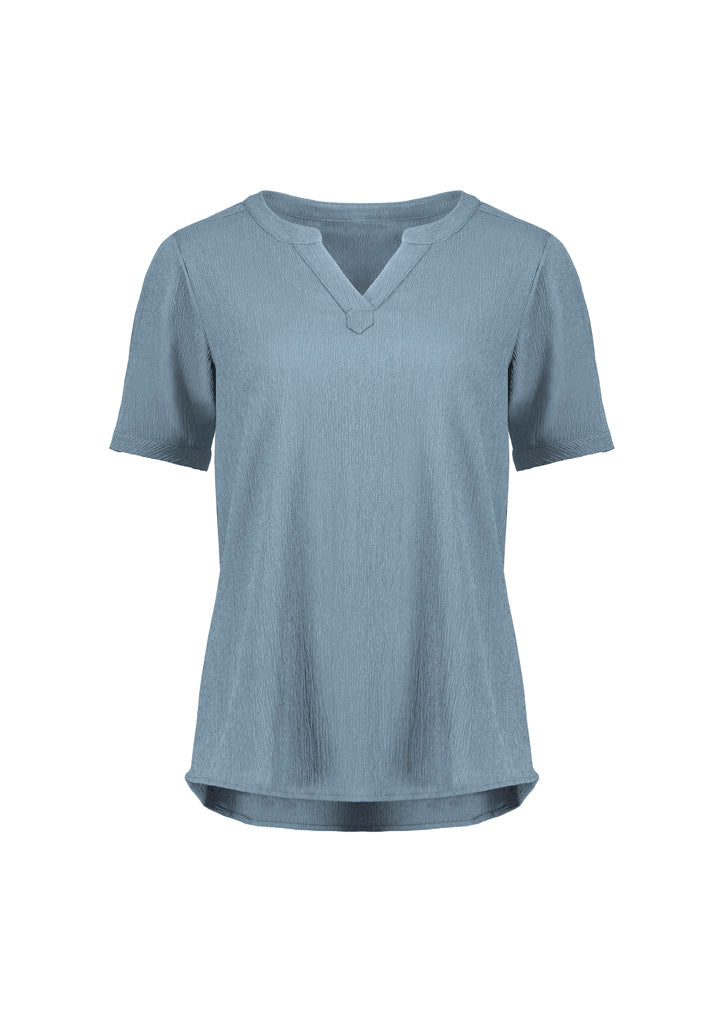 Biz Corporates RU568LS Ruché Womens Short Sleeve Shirt in Powder Blue