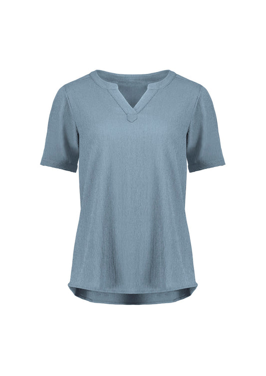 Biz Corporates RU568LS Ruché Womens Short Sleeve Shirt in Powder Blue